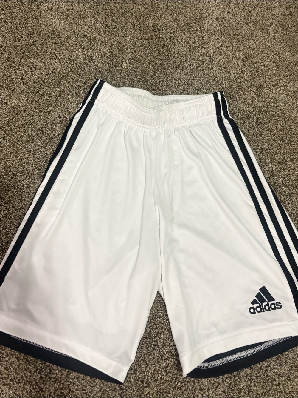adidas Women’s White Athletic Shorts with Black Three-Stripes